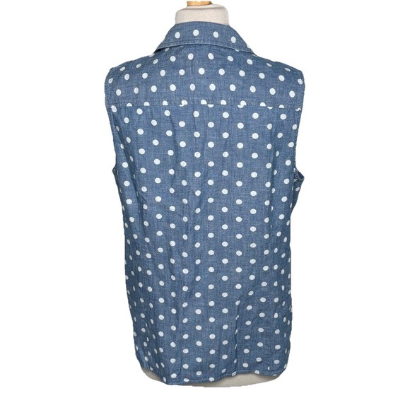 Tommy Hilfiger Top Women's L Light Wash Polka Dot Chambray Denim Womens‎ Blouse - Picture 2 of 7